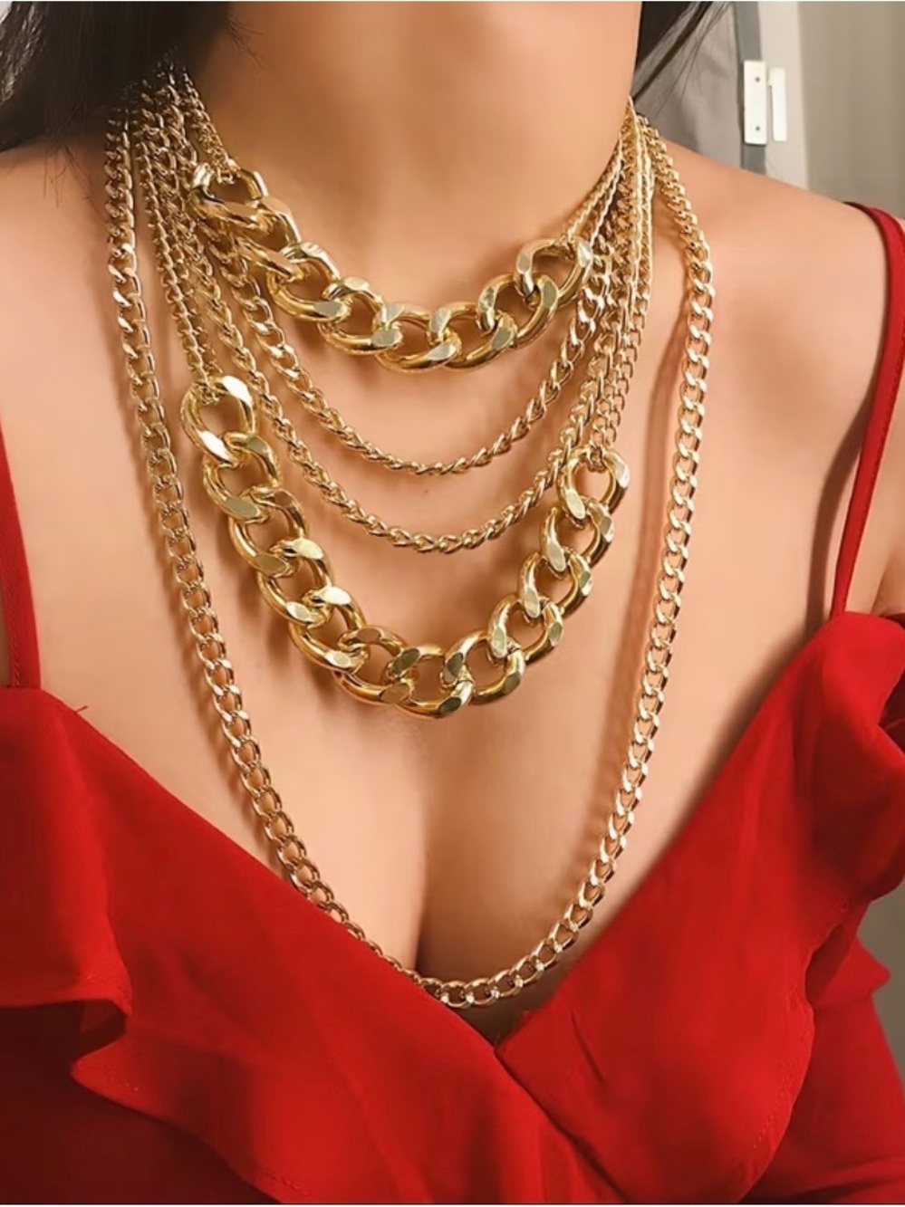 Multi-Layered Gold Chain Necklace - Women's Statement Jewelry